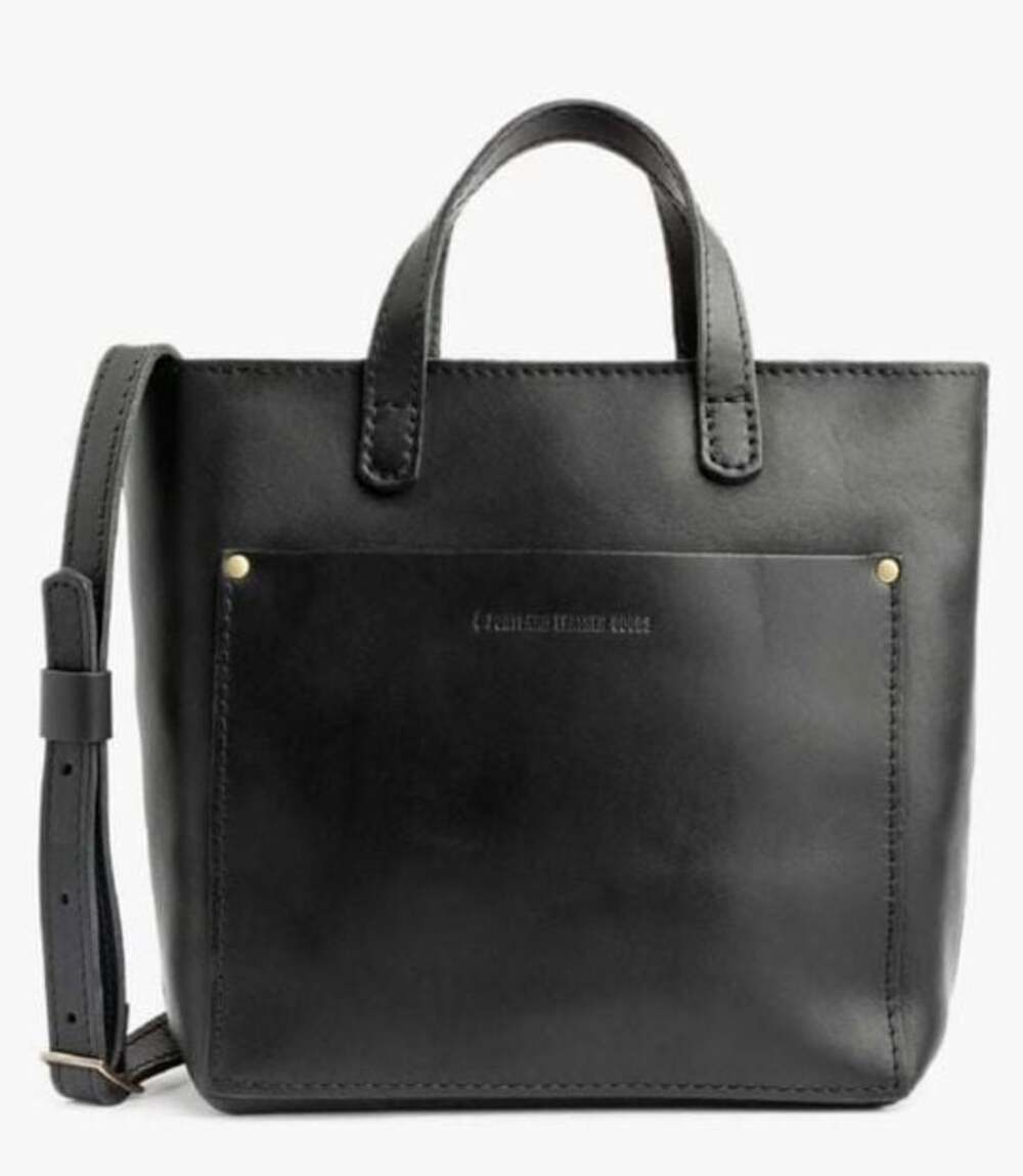 Black Leather Crossbody Tote Bag - Minimalist Everyday Style - Picture 2 of 13